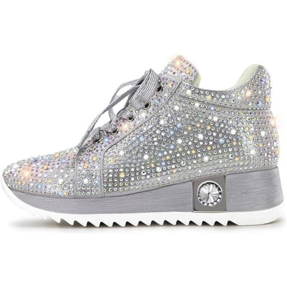 Women's Fashion Glitter Sneakers Platform Wedge Shoes Sparkly Rhinestone HighTop - Picture 2 of 7